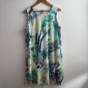 Chico's White Sleeveless Shift Dress Blue Green Yellow Abstract Print Boho 2